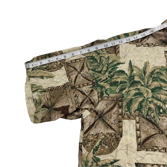 Tori Richard Men XL Aloha Shirt Palm Tree All Over Brown Green Made In Hawaii - Picture 9 of 14